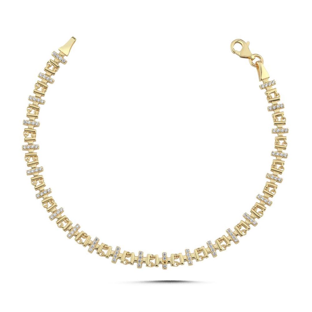 Çizgi Oval Tasarım Taşlı Bileklik (18.5*0.4 Cm)